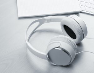 Headphones, notepad and pc